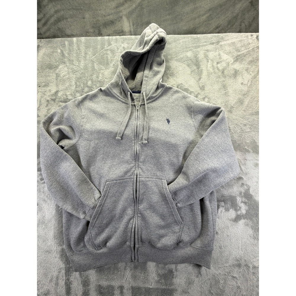US Polo Assn Mens 2XL Heather Gray Full Zip Hoodie Sweatshirt 11A255